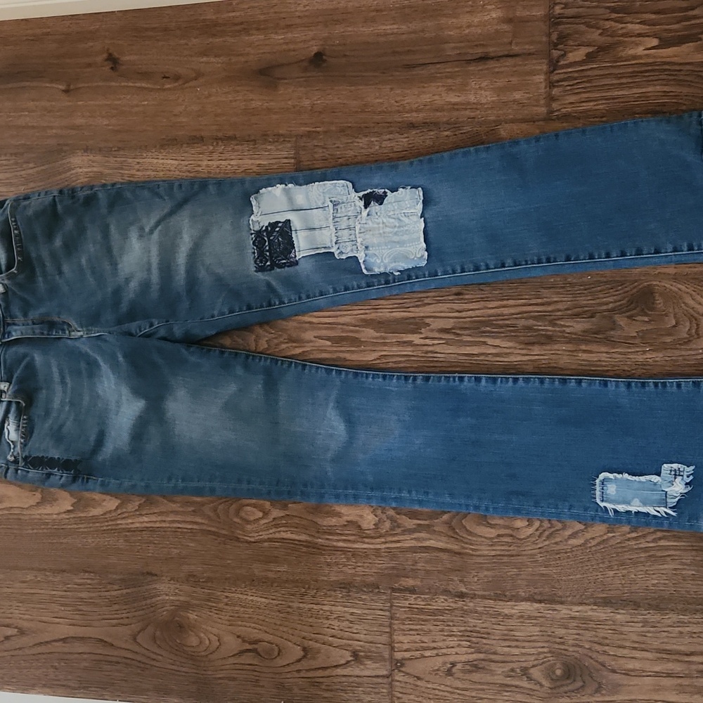 Stylish Blue Women's Jeans with Patchwork